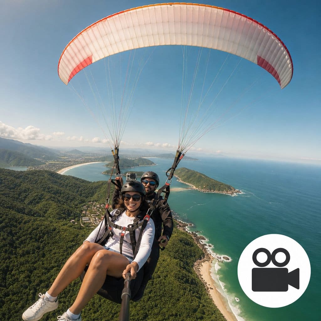 Voo de parapente / paraglider duplo / tandem com filmagem panorama em Ubatuba